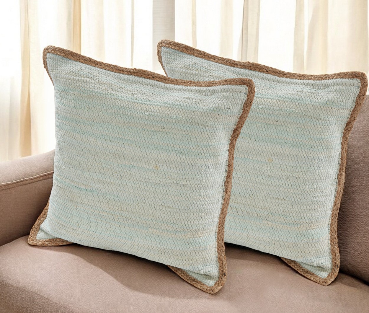 Set of Two Gray Cotton Throw Pillow-554564-1