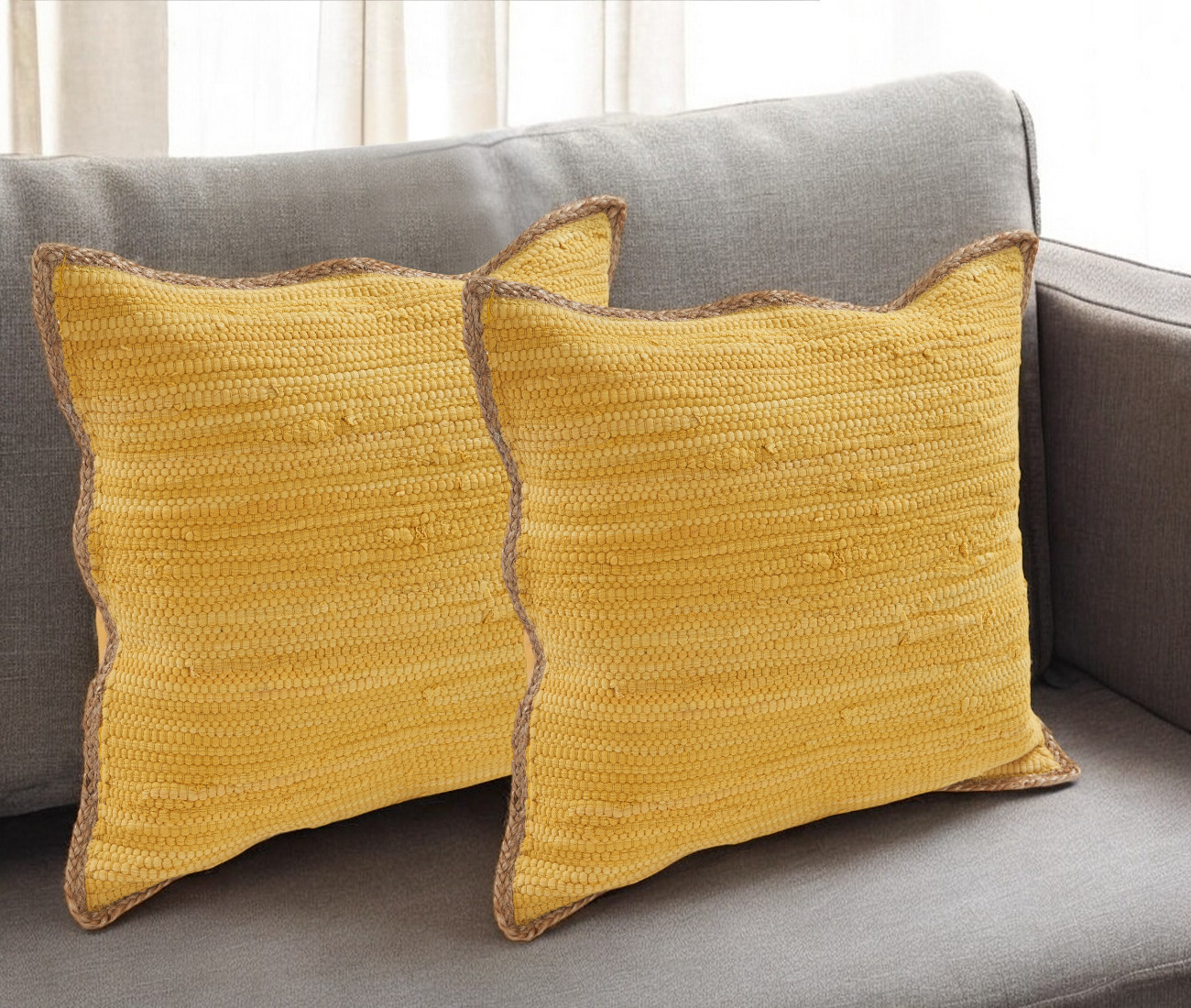 Set of Two 20" Yellow Cotton Throw Pillows-554565-1
