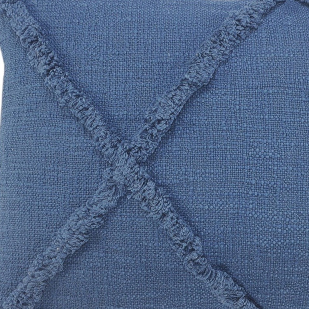 Set of Two 16" X 24" Blue Diamond Cotton Lumbar Throw Pillow With Fringe
