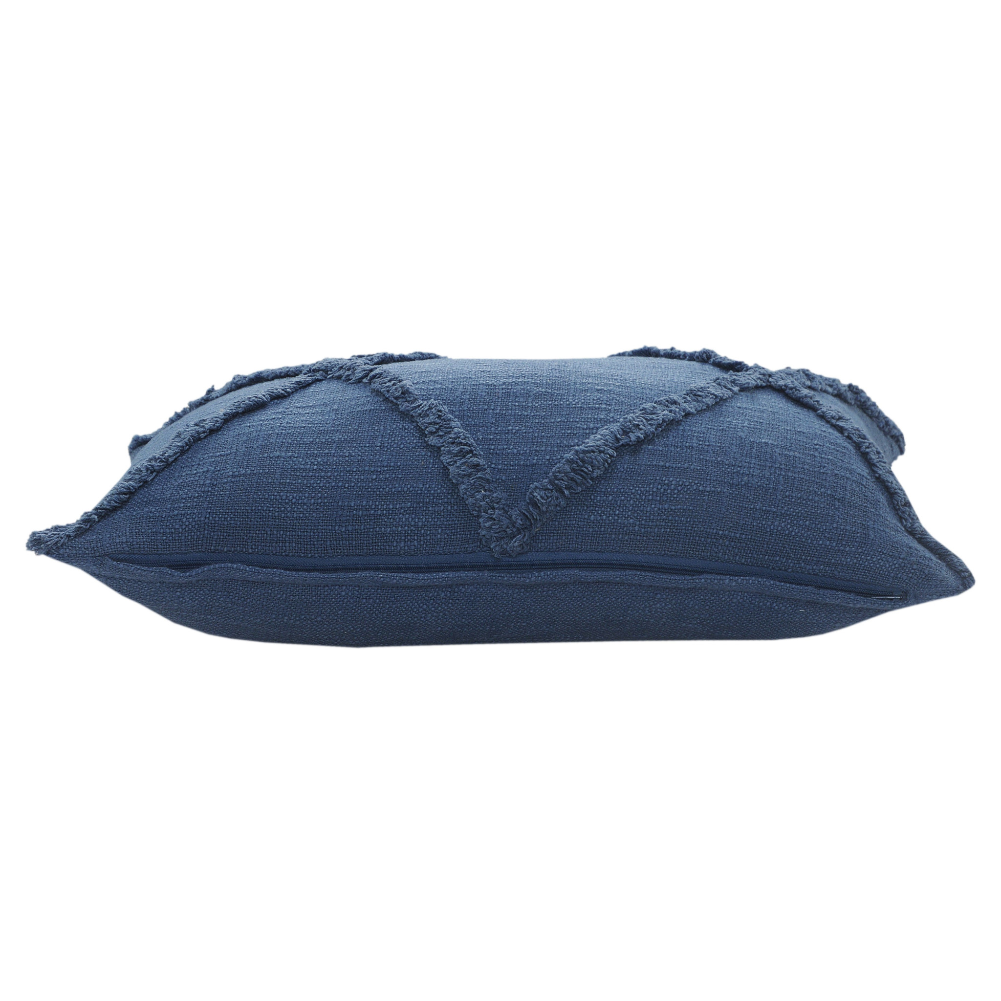 Set of Two 16" X 24" Blue Diamond Cotton Lumbar Throw Pillow With Fringe