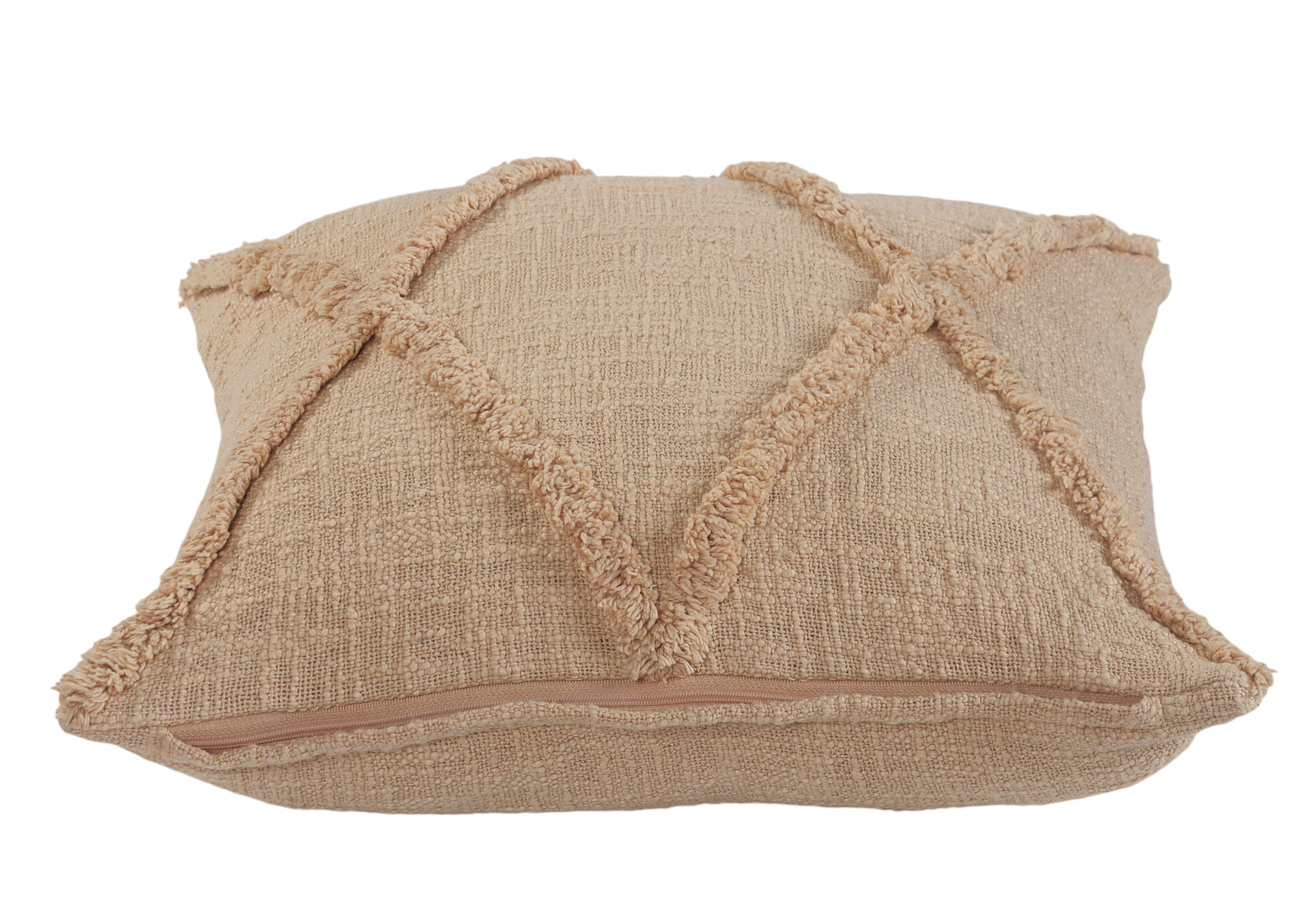 Set of Two Tan Diamond Cotton Throw Pillow With Fringe