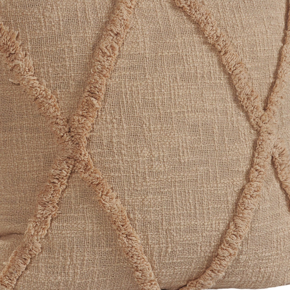 Set of Two Tan Diamond Cotton Throw Pillow With Fringe