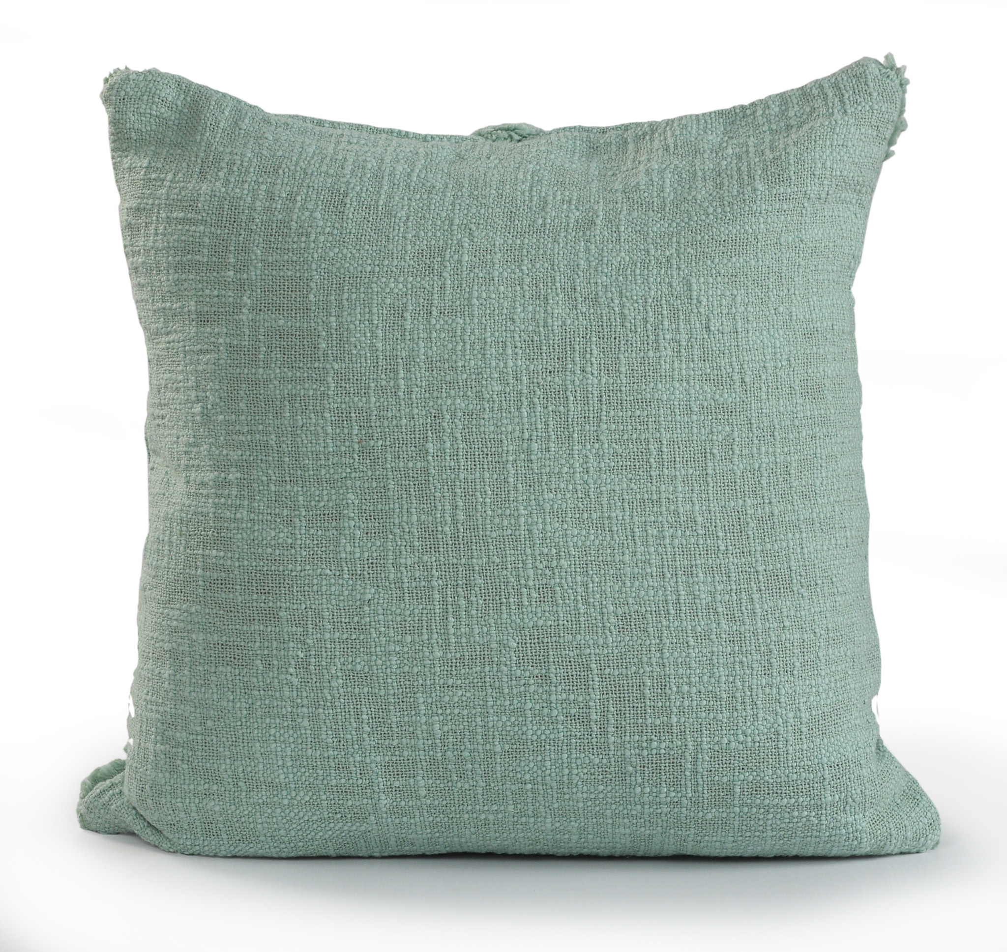 Set of Two Green Diamond Cotton Throw Pillow With Fringe