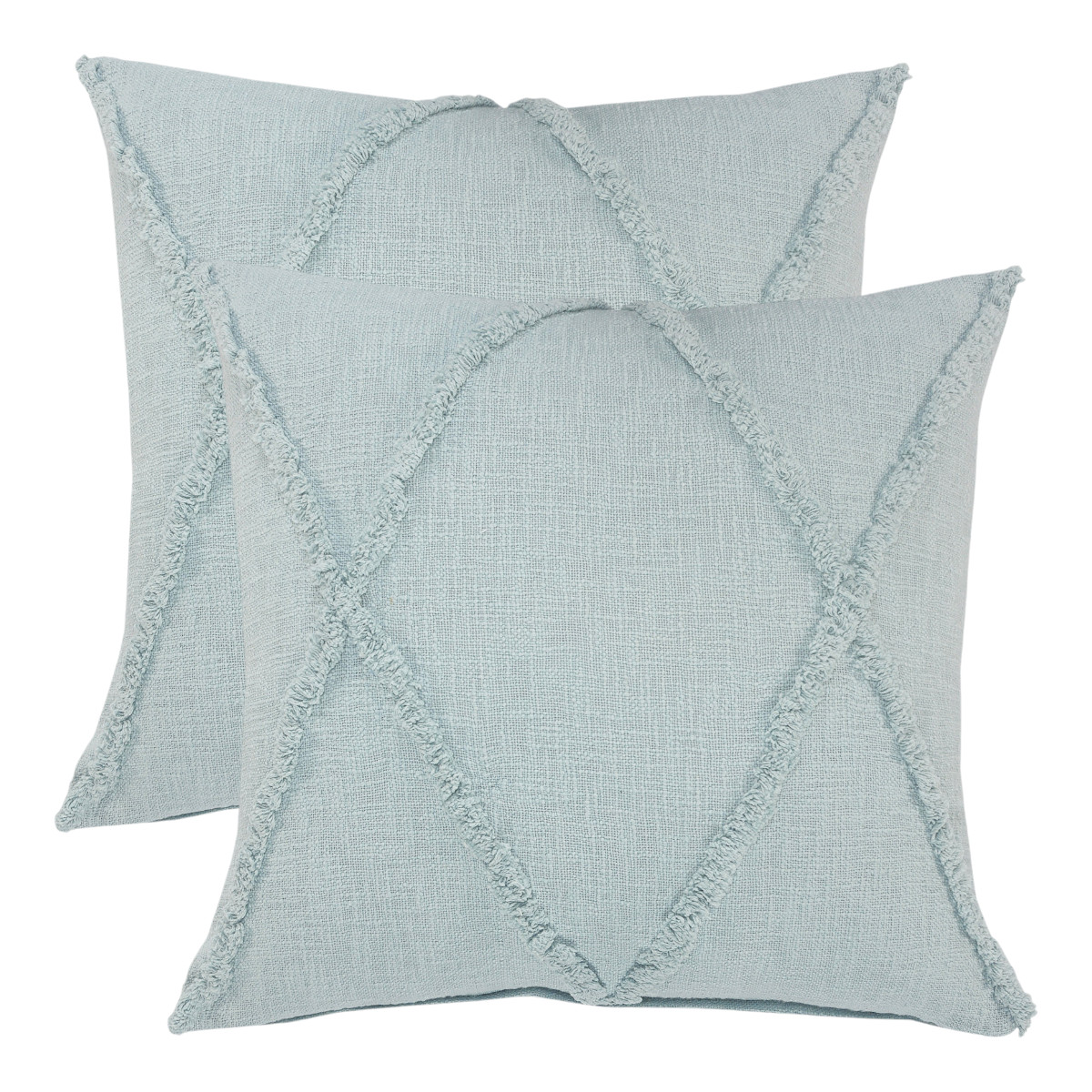 Set of Two Blue Diamond Cotton Throw Pillow With Fringe