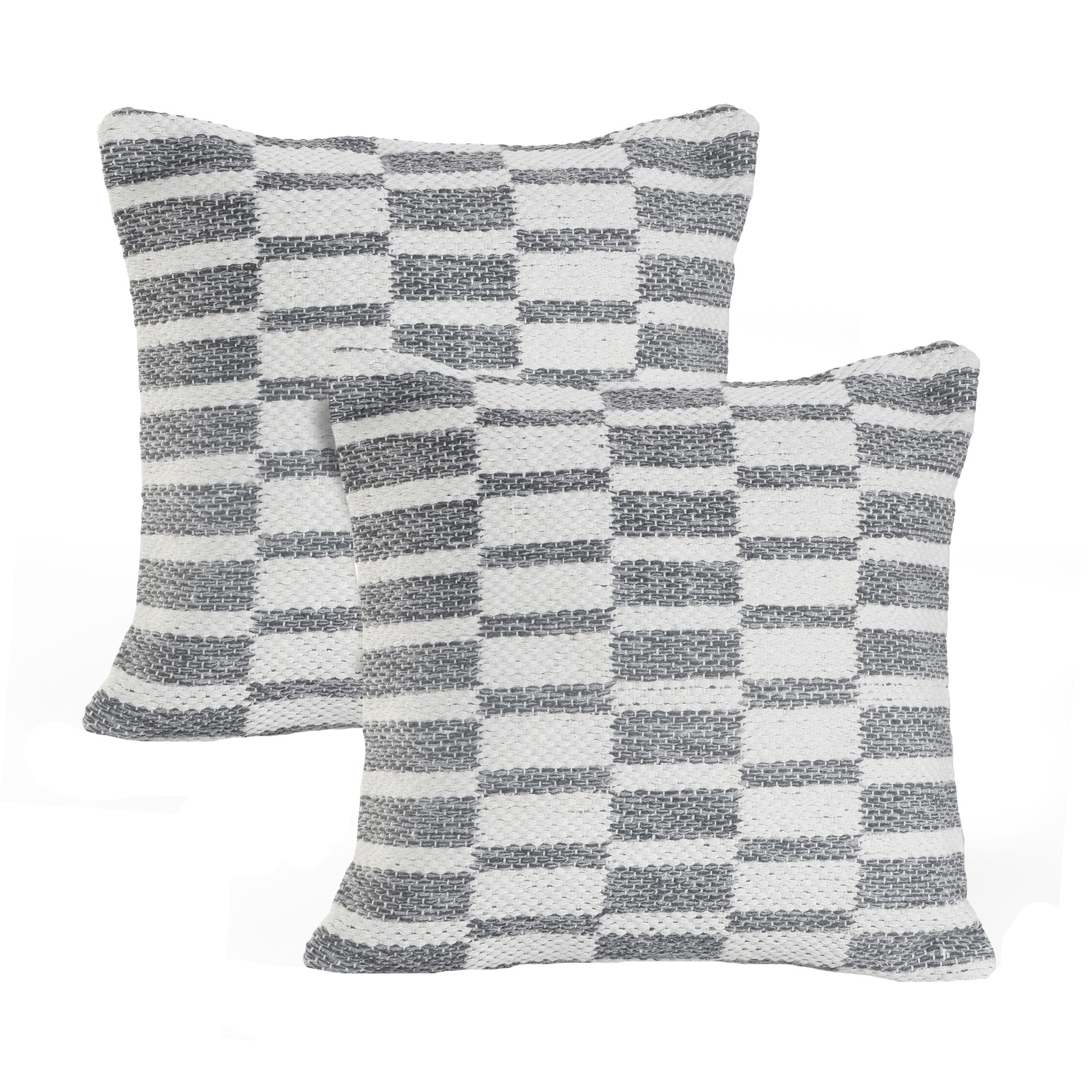 Set of Two Gray Geometric Cotton Throw Pillows