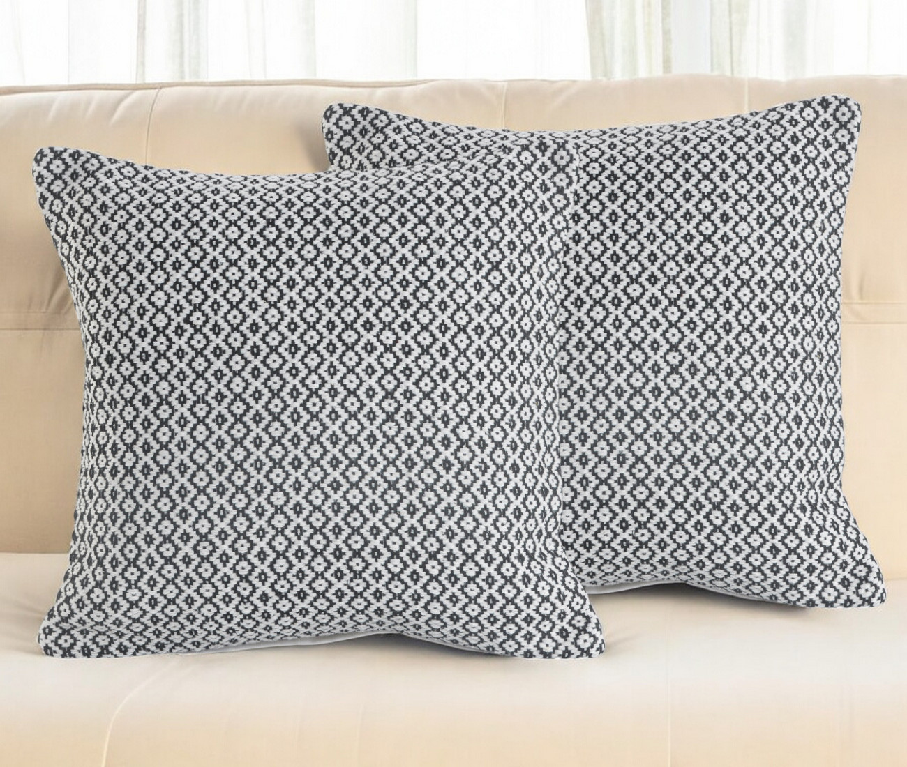 Set of Two Gray Chevron Cotton Throw Pillow