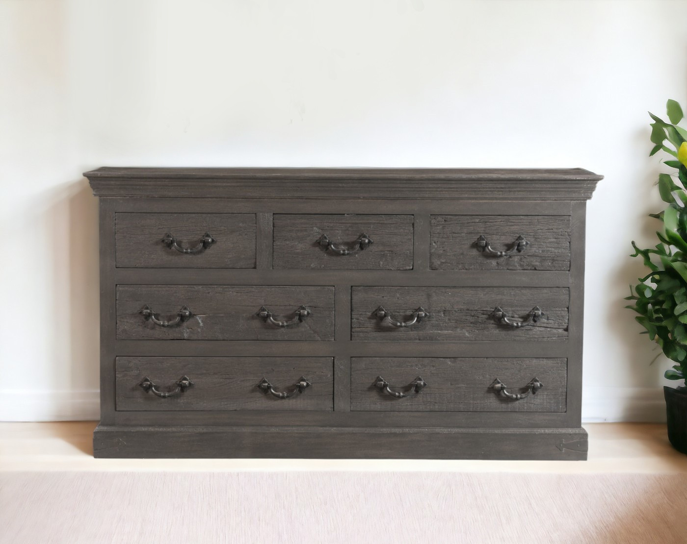 64" Gray Solid Wood Seven Drawer Double Dresser-554674-1