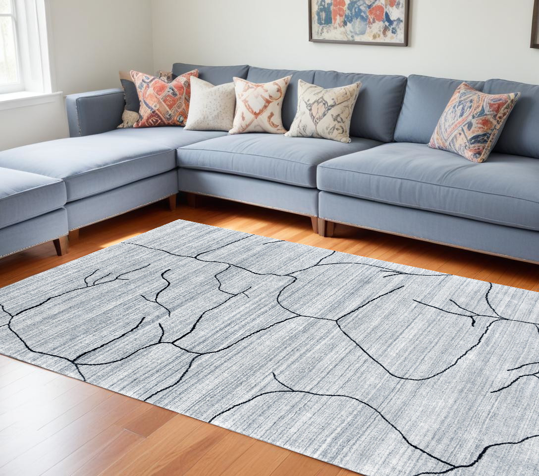 8' X 10' Gray and Black Abstract Hand Loomed Area Rug-554693-1