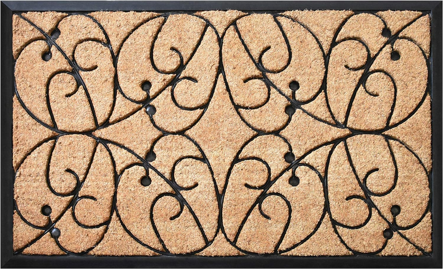 24" X 36" Natural and Black Coir Botanical Leaves Outdoor Door Mat