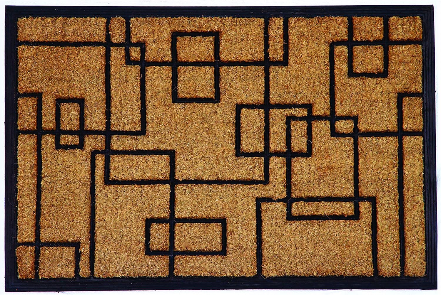 24" X 36" Natural and Black Coir Geometric Outdoor Door Mat