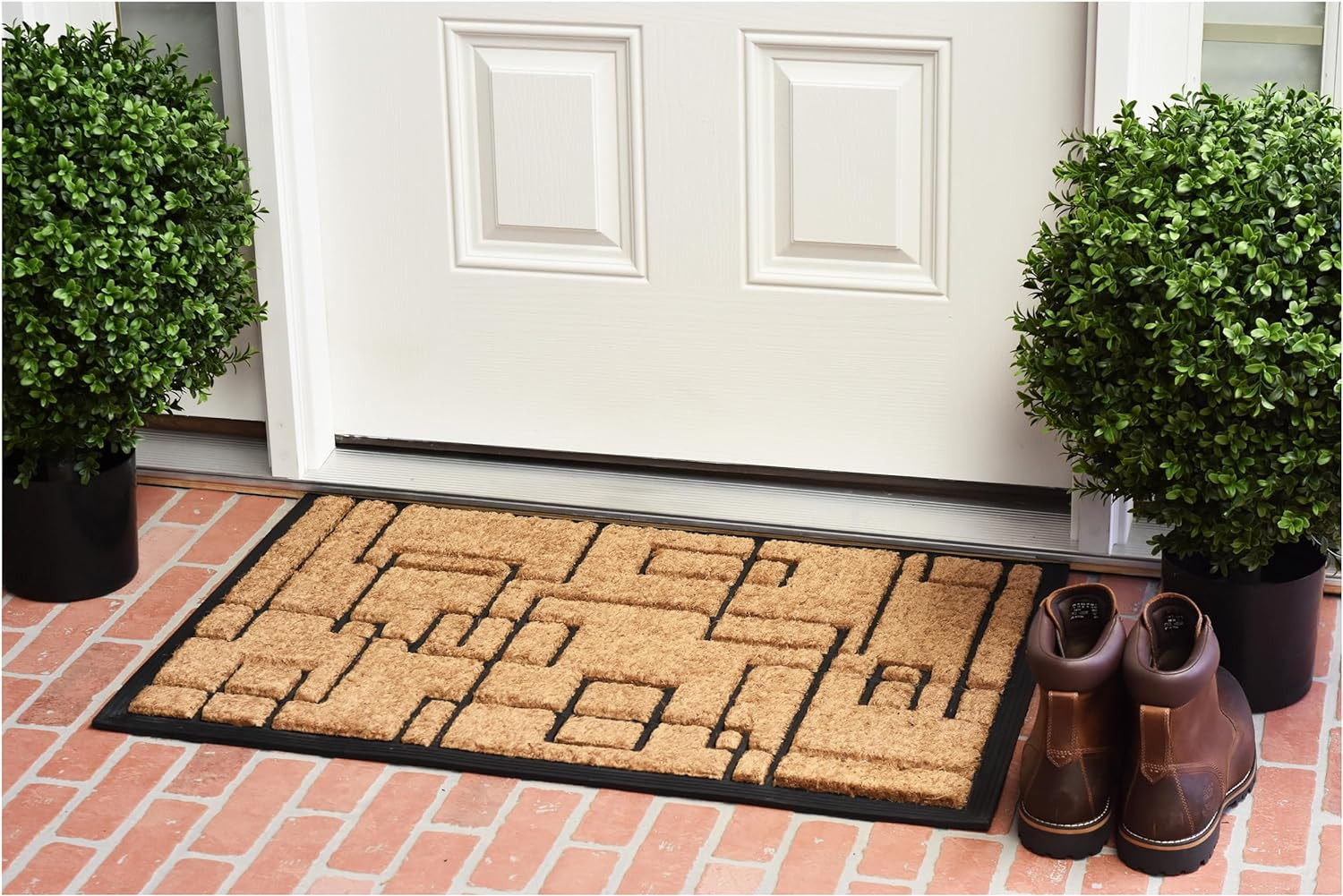 24" X 36" Natural and Black Coir Geometric Outdoor Door Mat