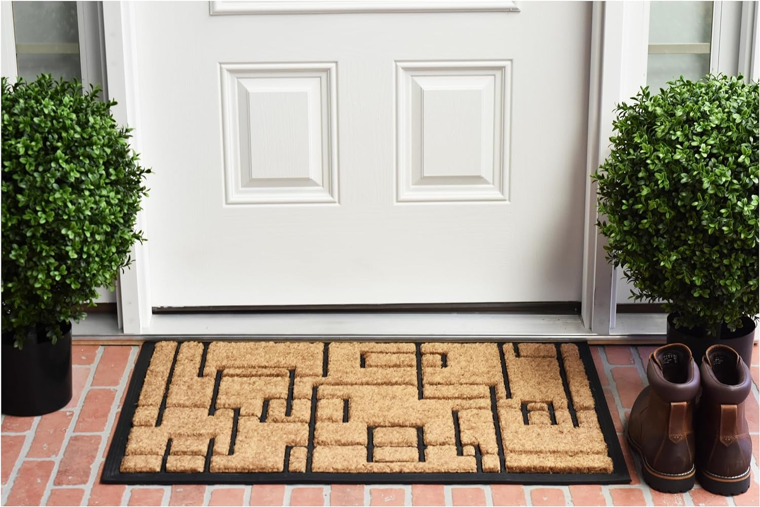 24" X 36" Natural and Black Coir Geometric Outdoor Door Mat