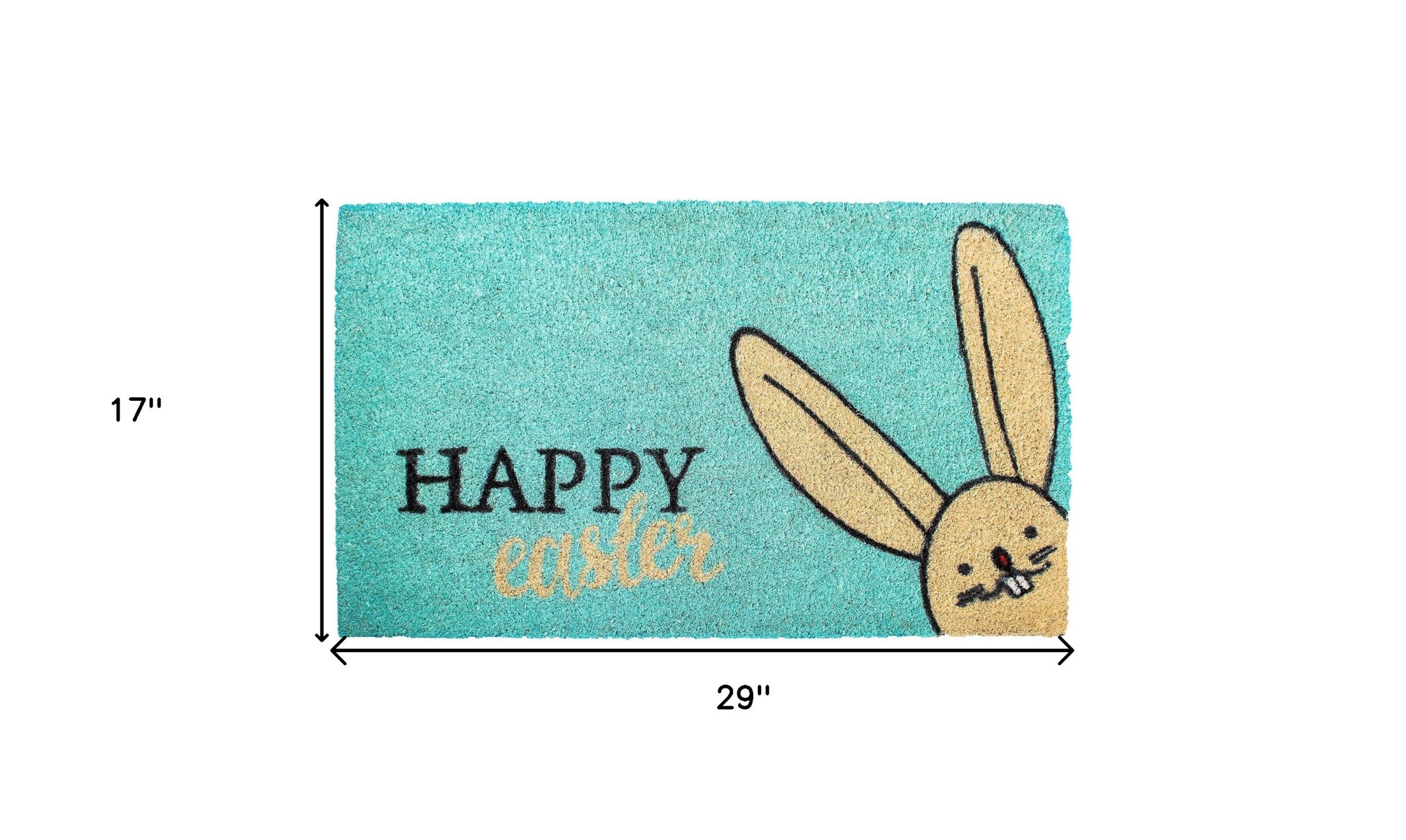 17" X 29" Aqua and Natural Coir Happy Easter Outdoor Easter Door Mat