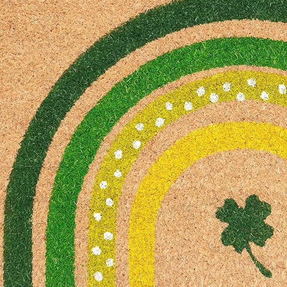 17" X 29" Natural and Green Coir Shamrock Outdoor St. Patrick's Day Door Mat
