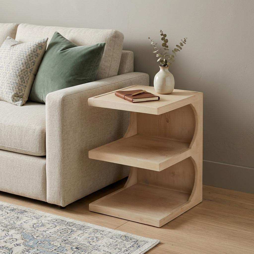 24" Natural Solid Wood End Table With Two Shelves