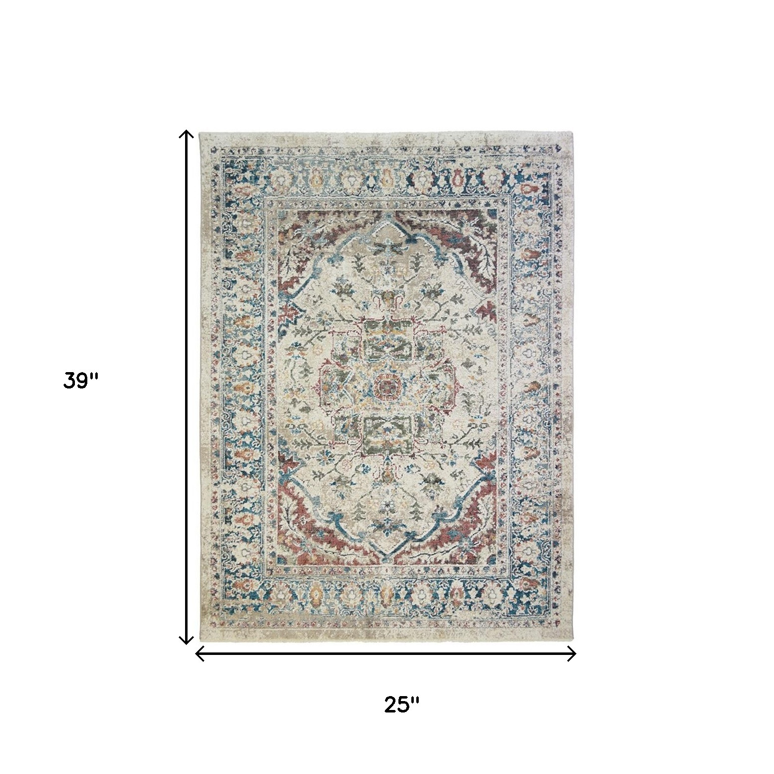 2" X 3" Ivory Blue and Gray Oriental Distressed Area Rug With Fringe