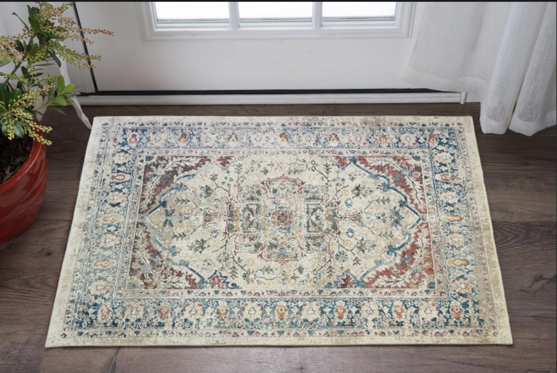 2" X 3" Ivory Blue and Gray Oriental Distressed Area Rug With Fringe