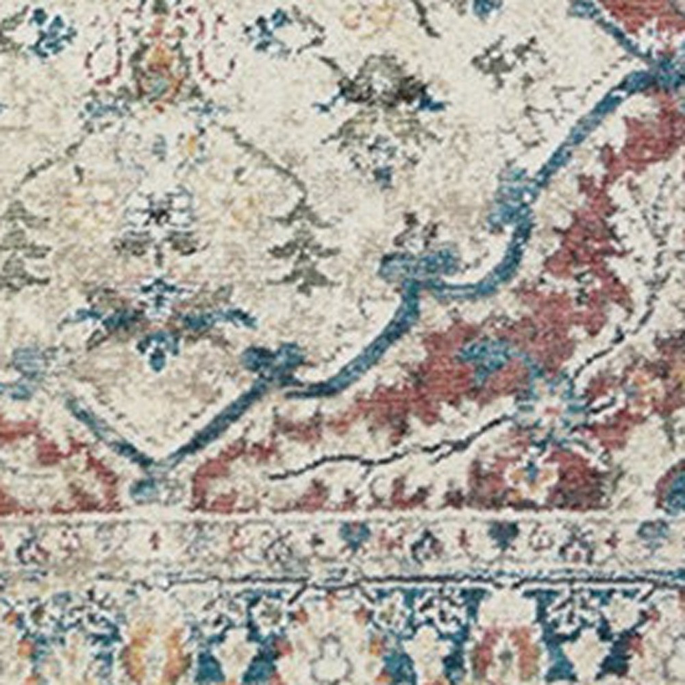 2" X 3" Ivory Blue and Gray Oriental Distressed Area Rug With Fringe