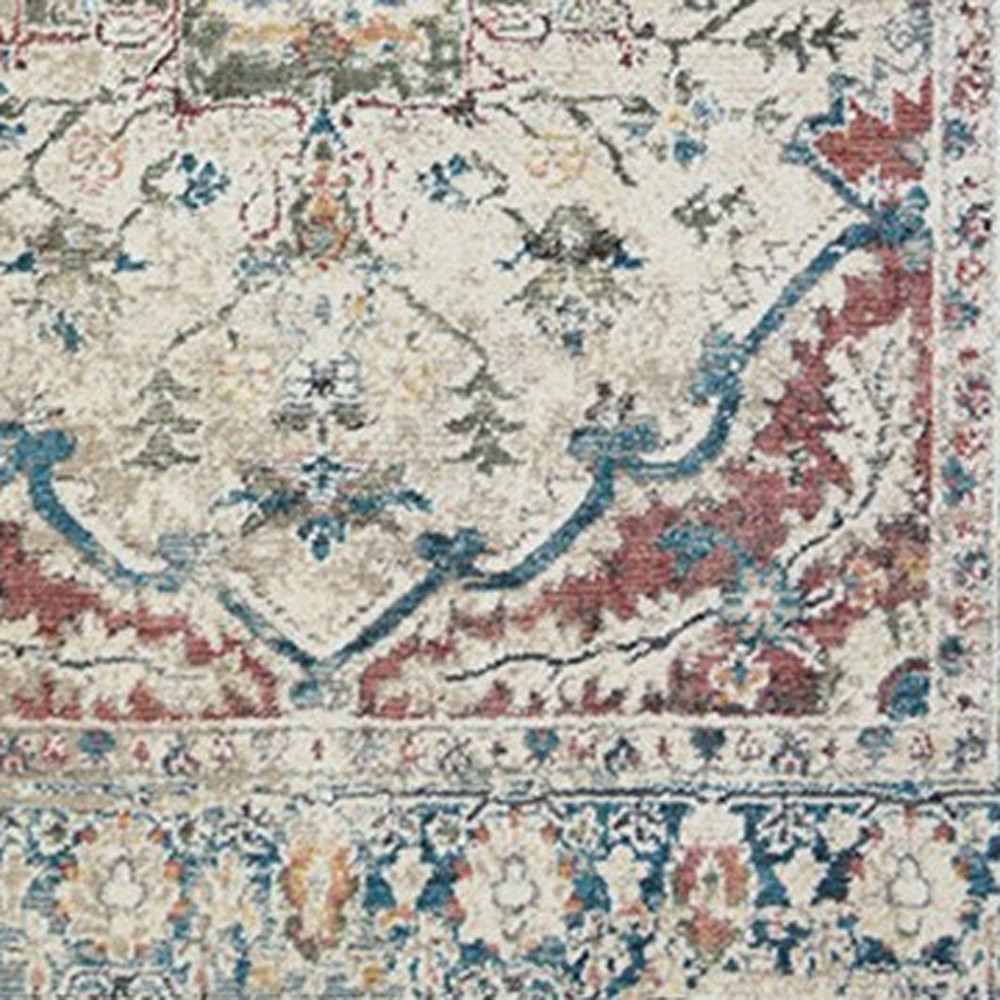 2" X 3" Ivory Blue and Gray Oriental Distressed Area Rug With Fringe
