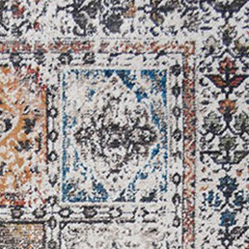 2" X 3" Ivory Blue and Gray Patchwork Distressed Area Rug With Fringe