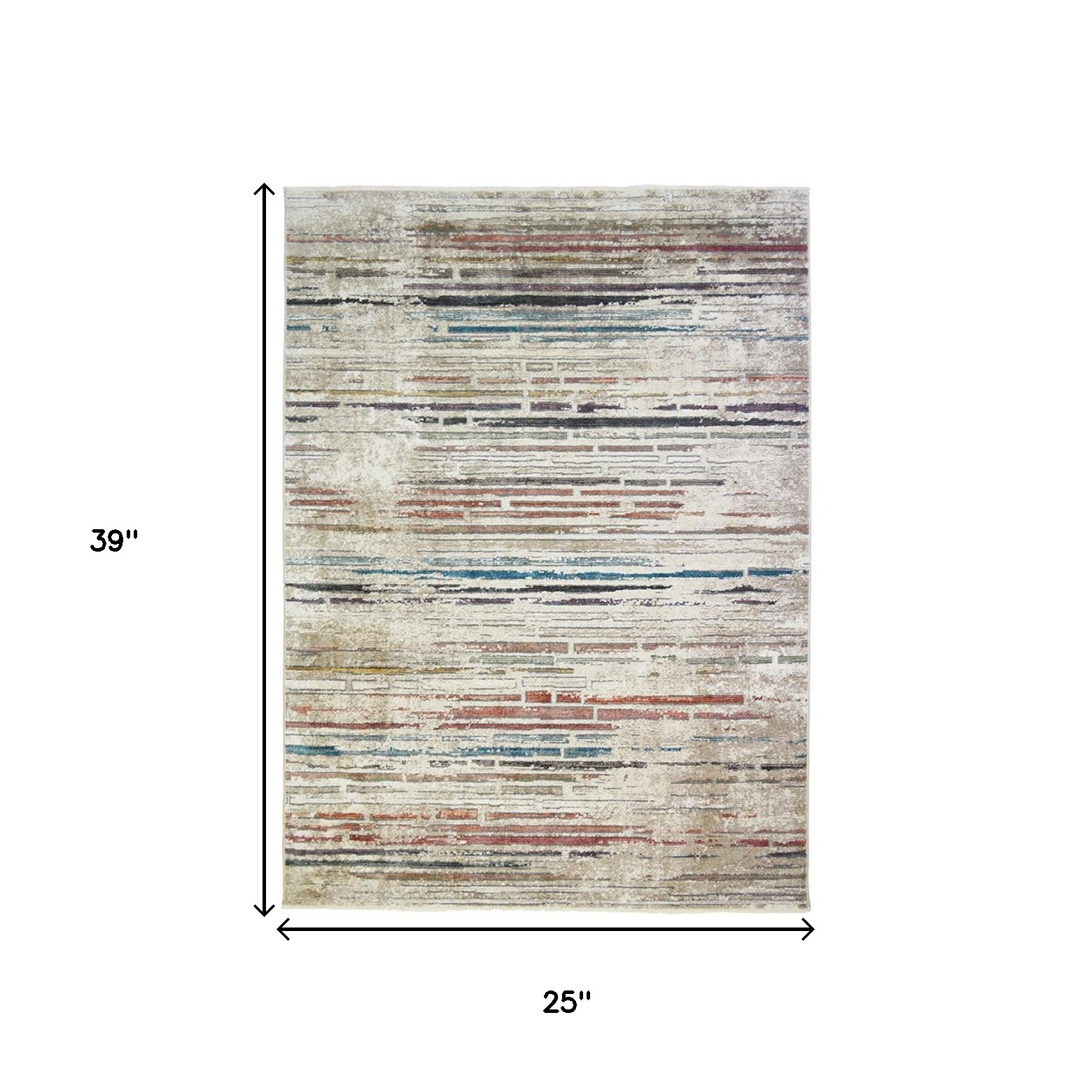 2" X 3" Beige Geometric Distressed Area Rug With Fringe
