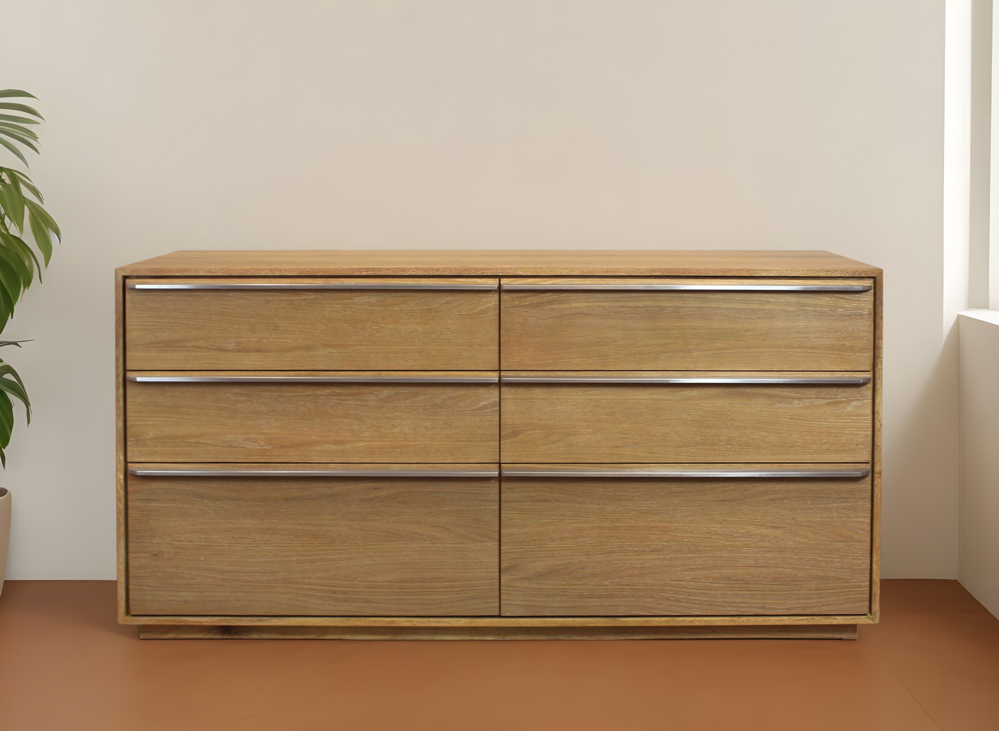 60" Natural Solid Wood Six Drawer Double Dresser-555430-1