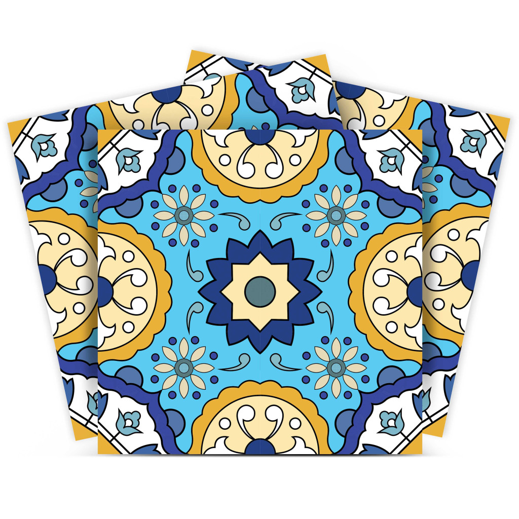 12" X 12" Aqua Floral Peel and Stick Removable Tiles-555951-1