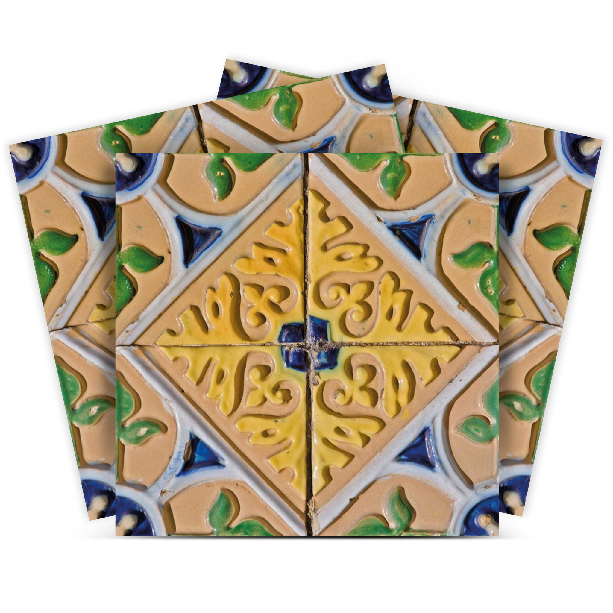 12" X 12" Yellow Blue Provence Peel and Stick Removable Tiles-555959-1