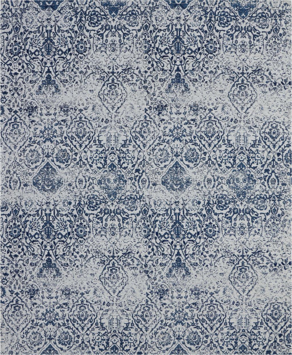 8' X 10' Navy Blue And Ivory Damask Distressed Area Rug | HomeRoots