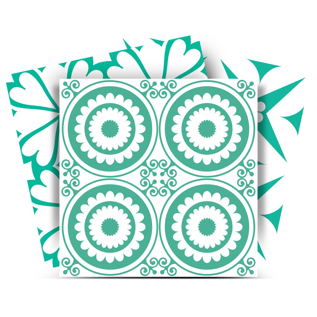 12" X 12" Light Green And White Geo Peel and Stick Removable Tiles-556394-1