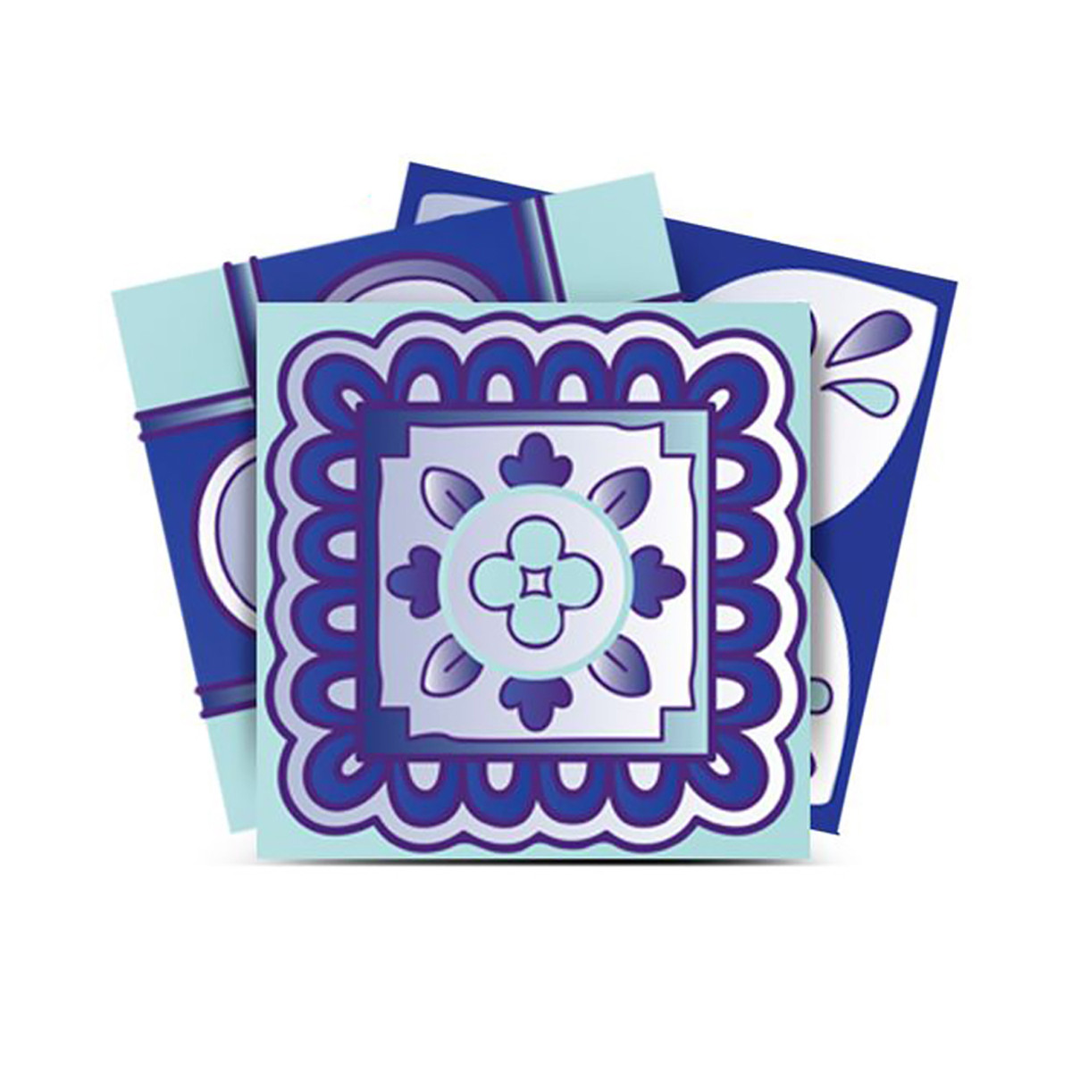 12" X 12" Vintage Turq Blue and White Peel and Stick Removable Tiles-556404-1