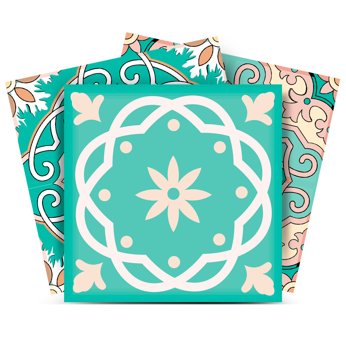 12" X 12"  Mint Green Aquamarine Mosaic Peel and Stick Removable Tiles-556422-1