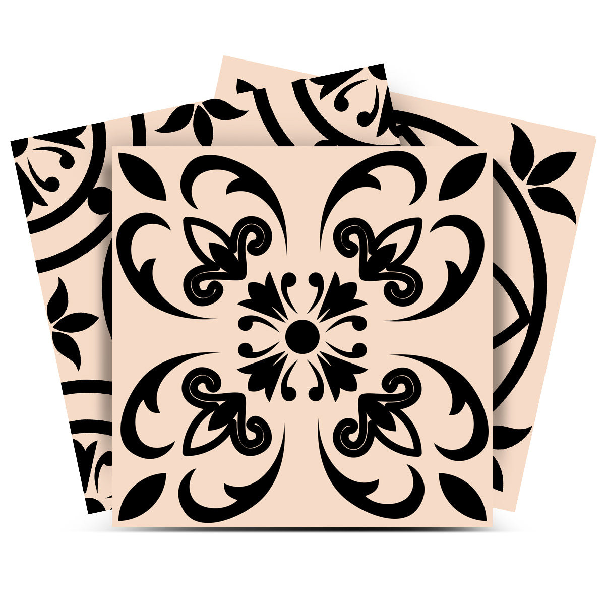 12" X 12" Cream and Black Mosaic Peel and Stick Removable Tiles-556433-1