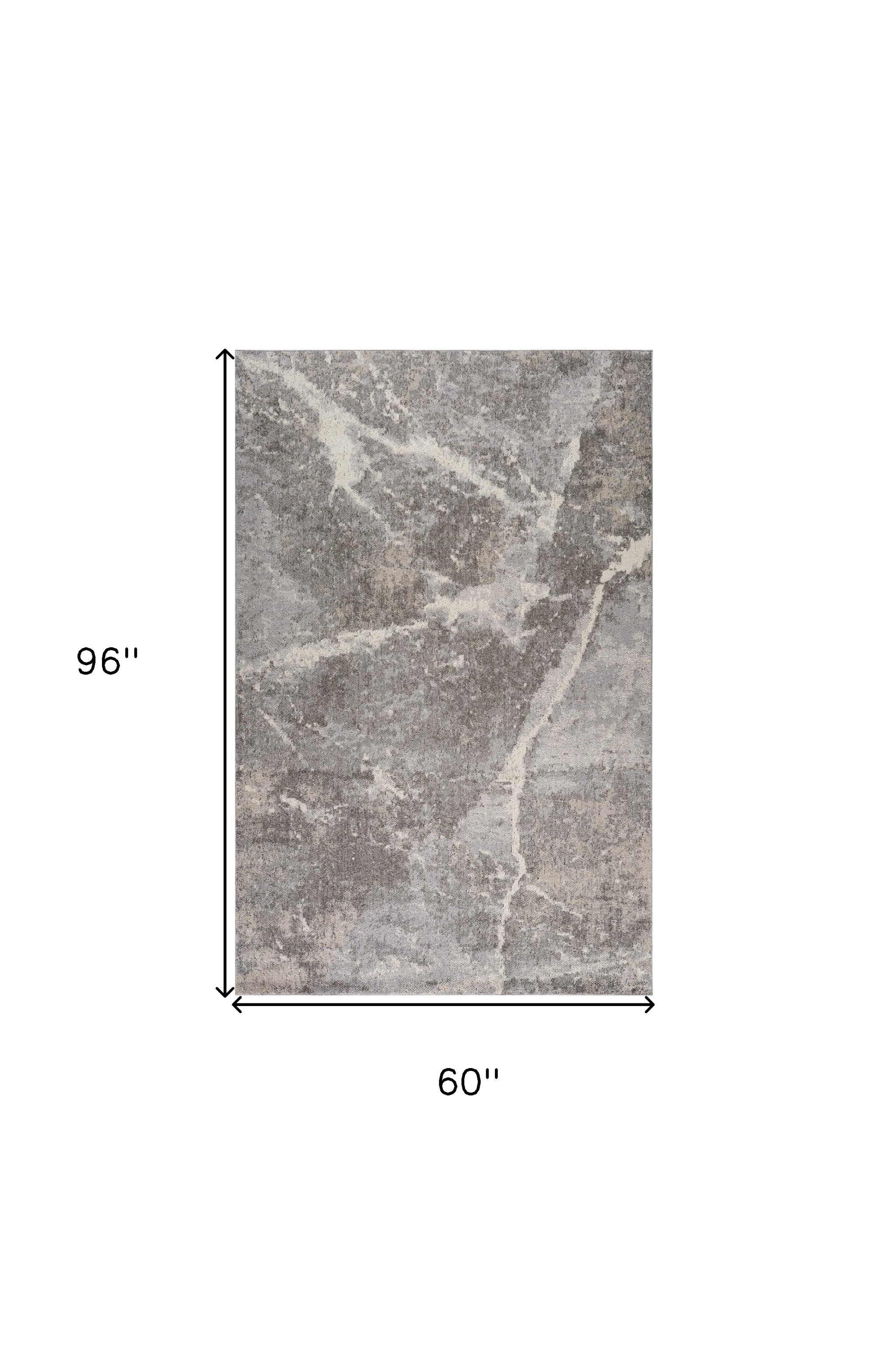5" X 8" Gray and Ivory Abstract Area Rug