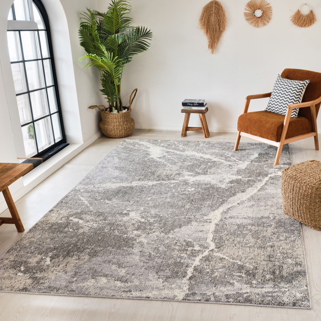 5" X 8" Gray and Ivory Abstract Area Rug