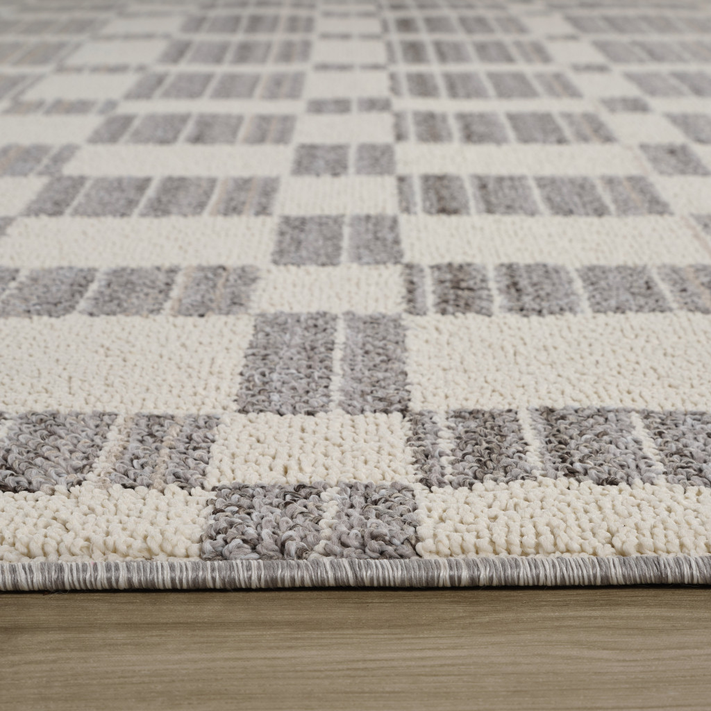 5" X 8" Gray and Beige Checkered Distressed Area Rug