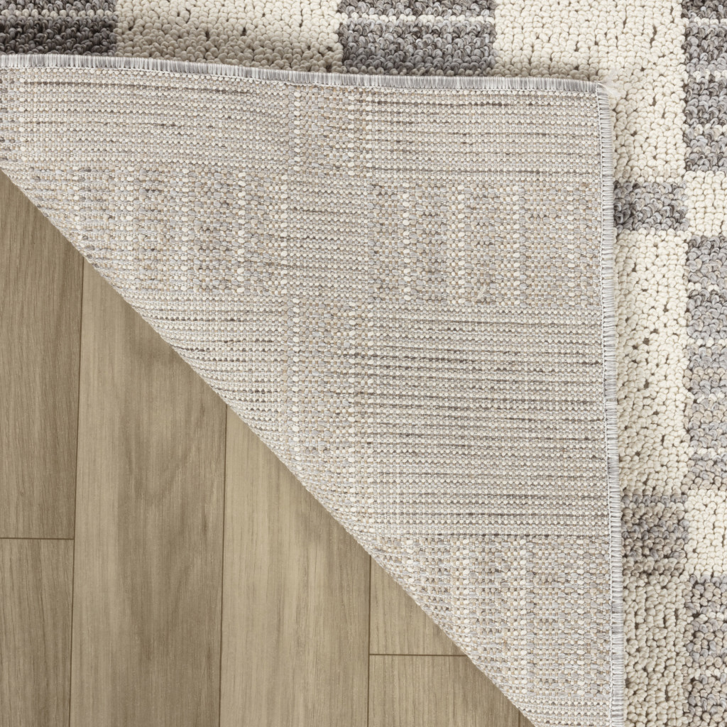 5" X 8" Gray and Beige Checkered Distressed Area Rug