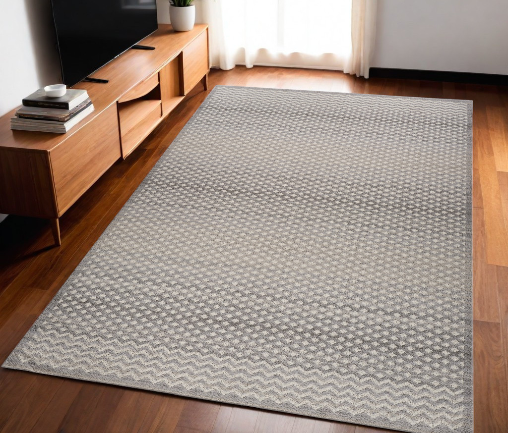 5" X 8" Gray and Beige Checkered Distressed Area Rug