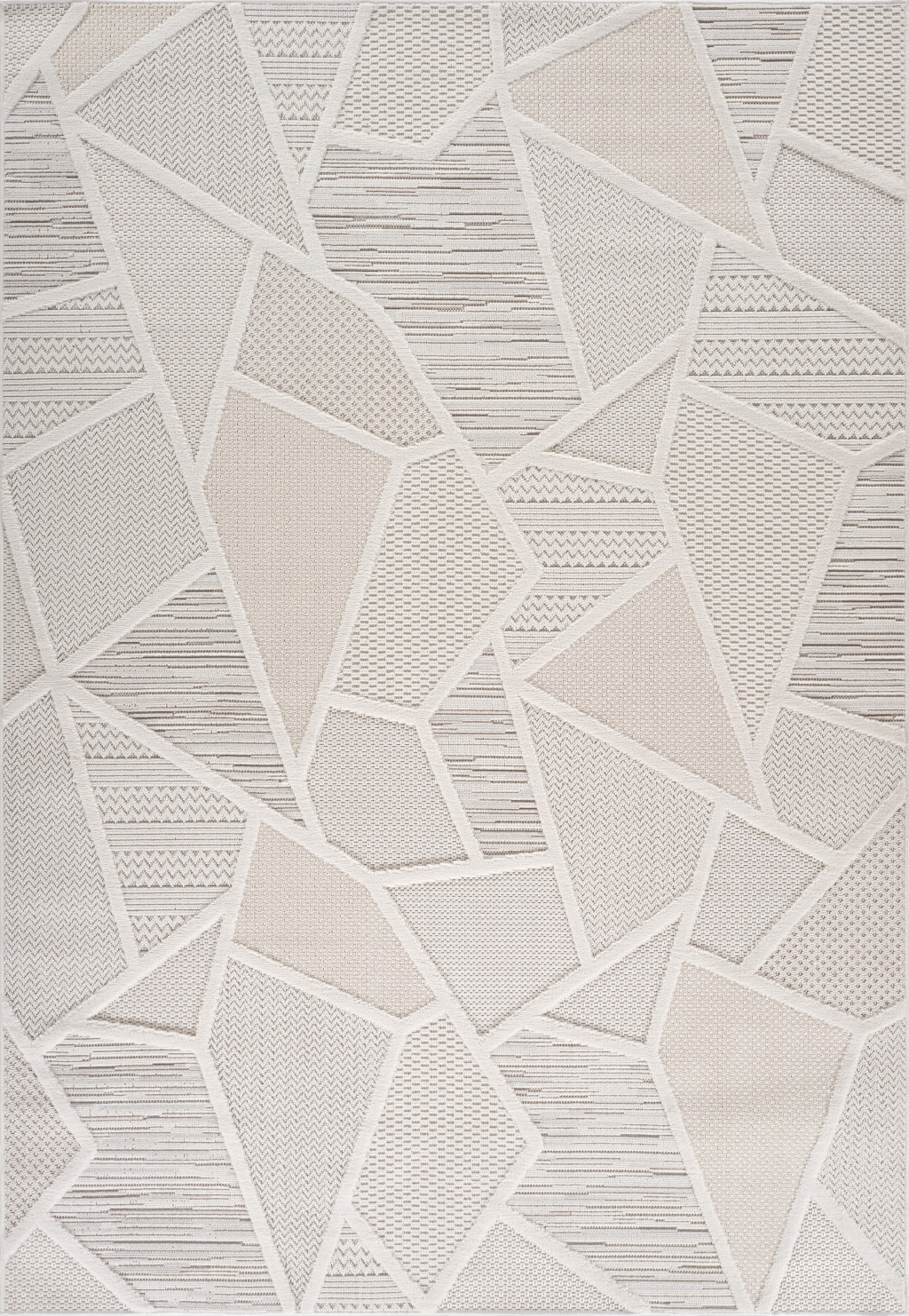 4" X 6" Cream and Beige Geometric Distressed Area Rug