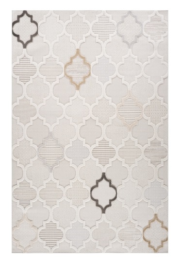 4" X 6" Cream and Beige Geometric Distressed Area Rug