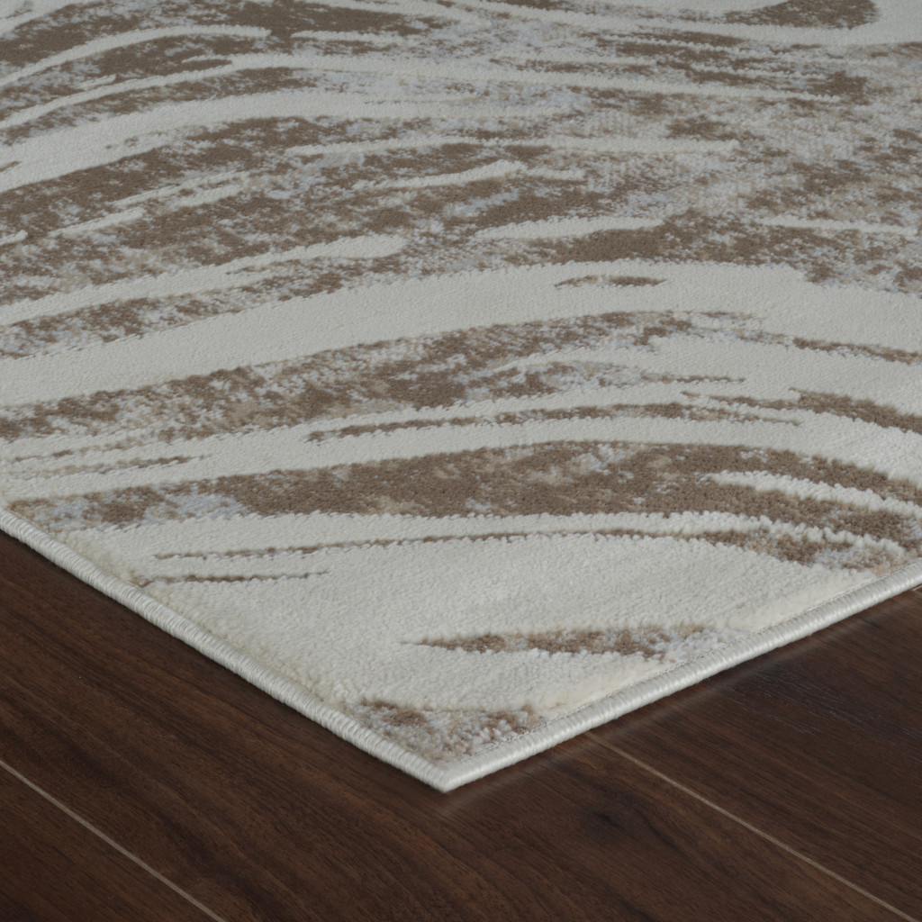 7" X 10" Beige and Brown Abstract Distressed Area Rug