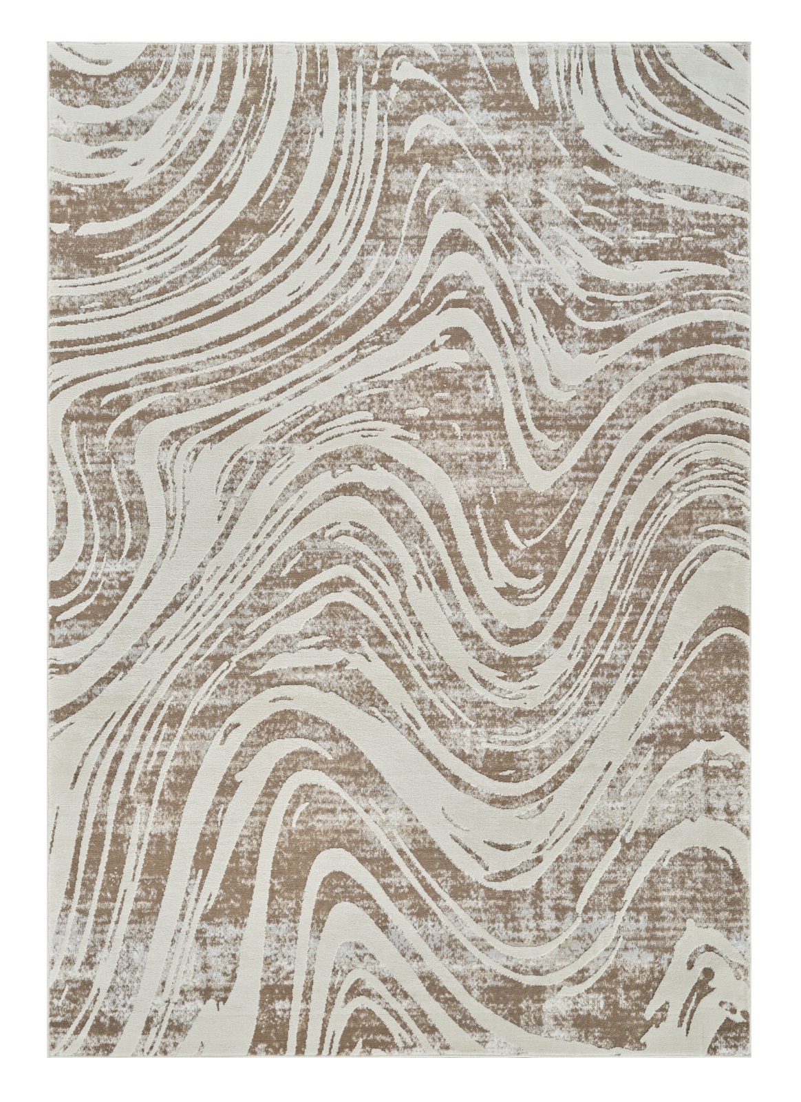 7" X 10" Beige and Brown Abstract Distressed Area Rug