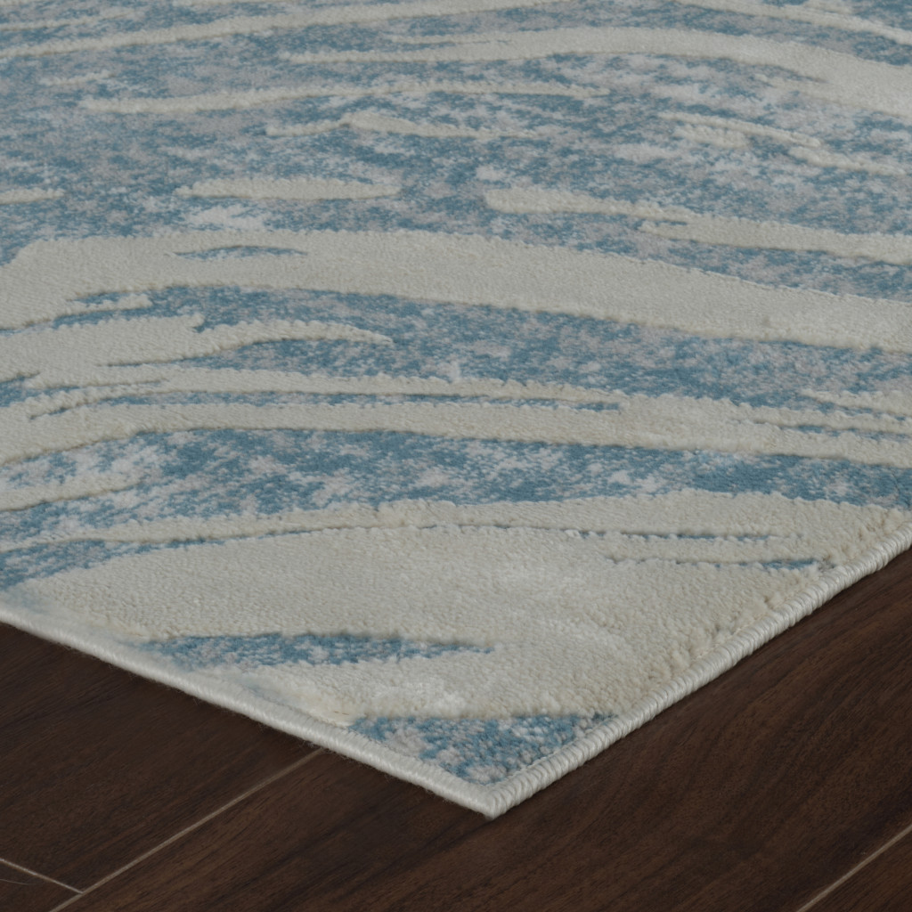 4" X 6" Blue and Beige Abstract Distressed Area Rug