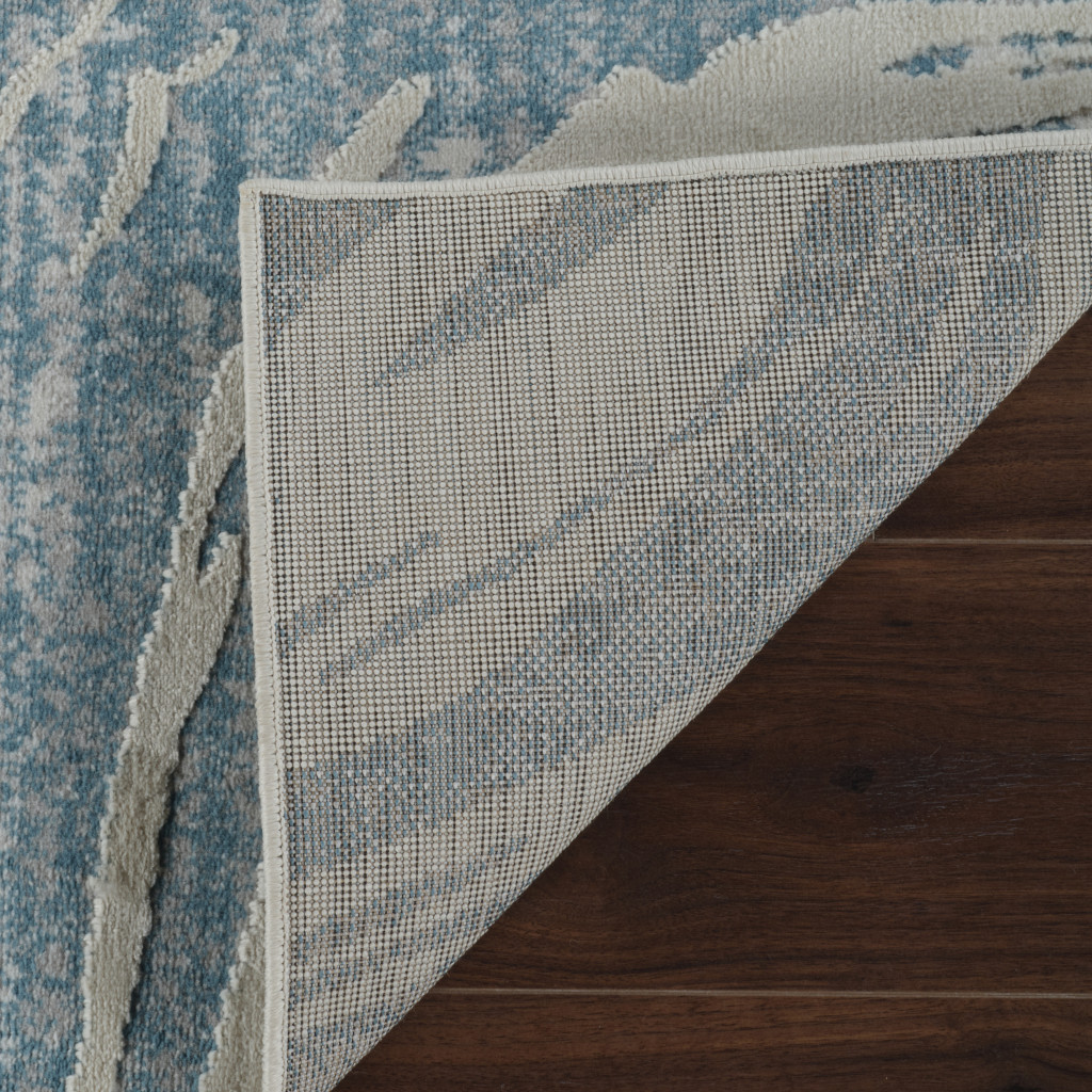 5" X 8" Blue and Beige Abstract Distressed Area Rug