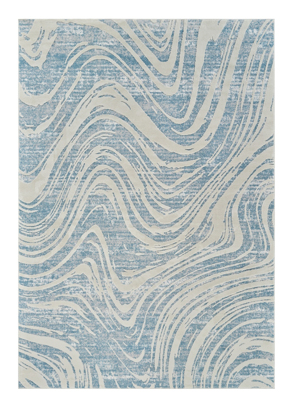 5" X 8" Blue and Beige Abstract Distressed Area Rug