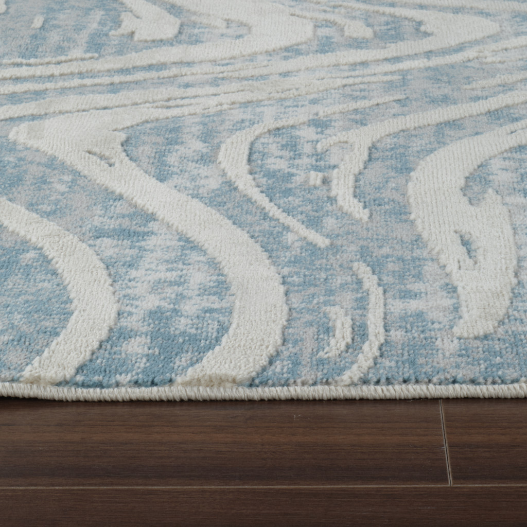 7" X 10" Blue and Beige Abstract Distressed Area Rug