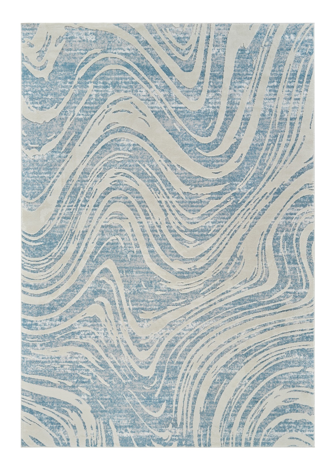 7" X 10" Blue and Beige Abstract Distressed Area Rug