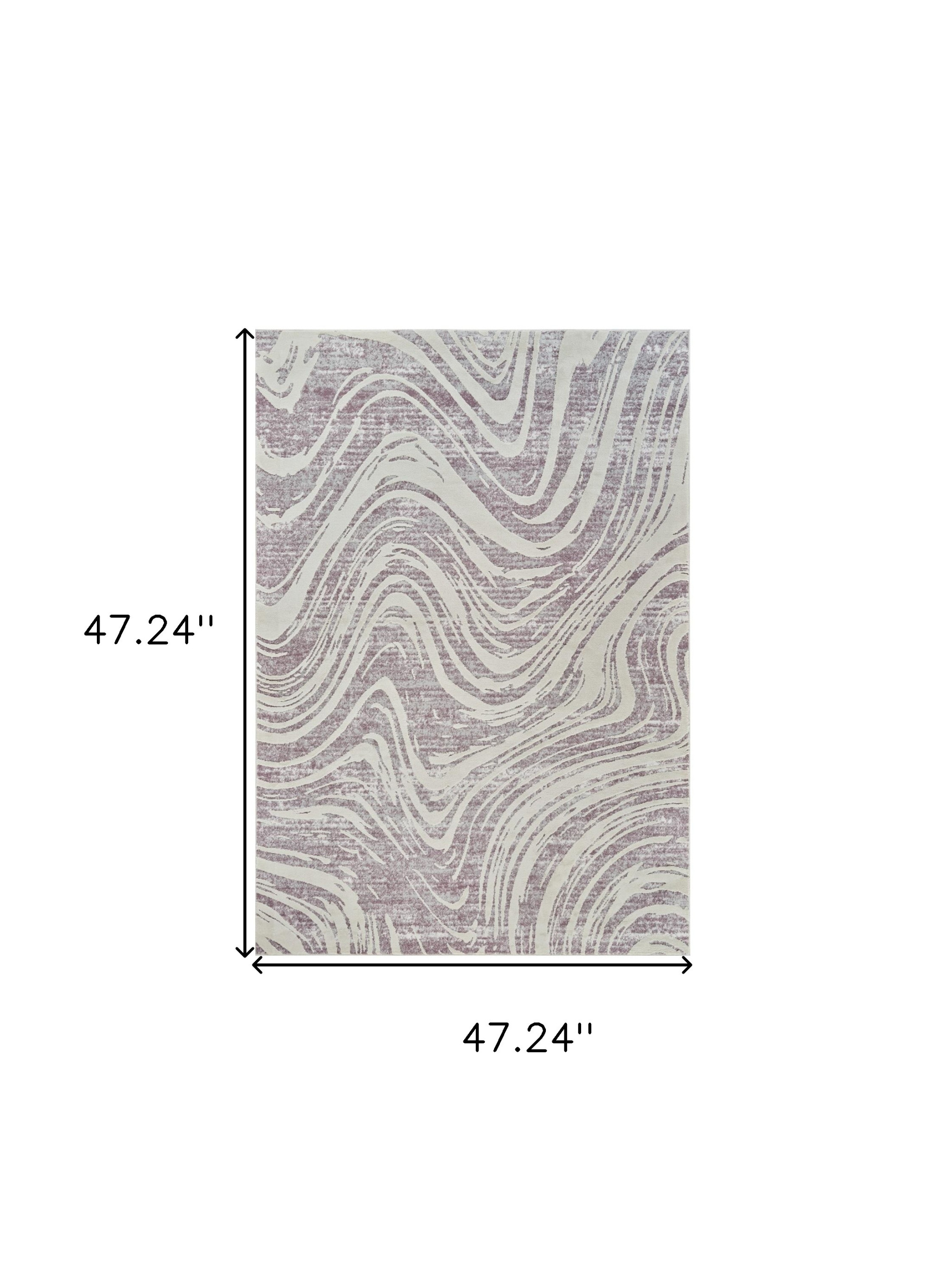 4" X 6" Beige and Purple Abstract Distressed Area Rug