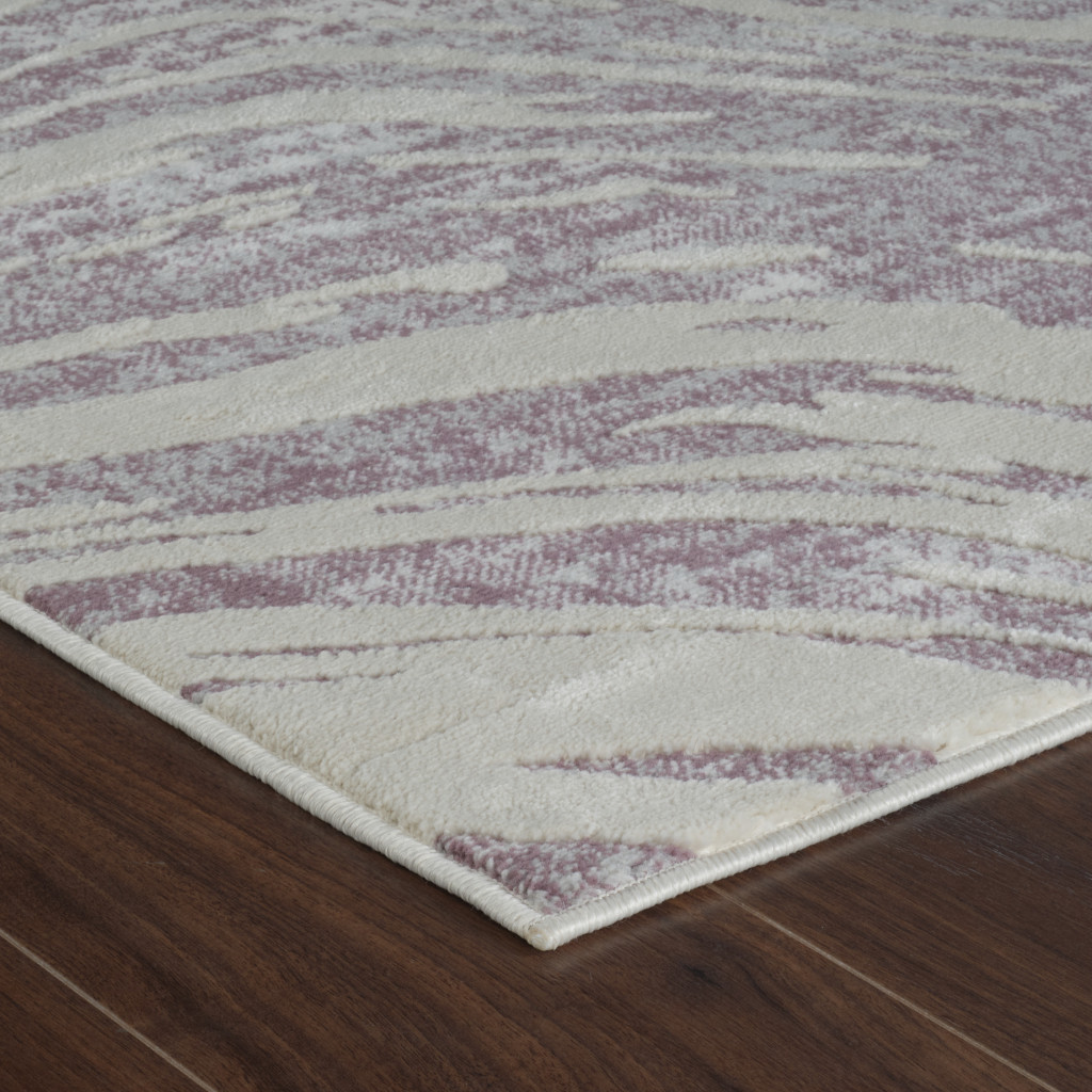 4" X 6" Beige and Purple Abstract Distressed Area Rug
