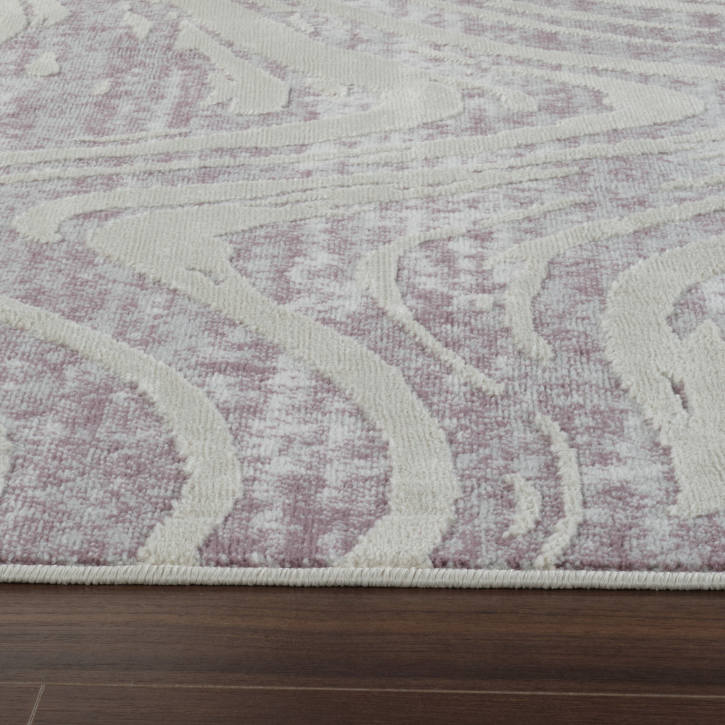 4" X 6" Beige and Purple Abstract Distressed Area Rug